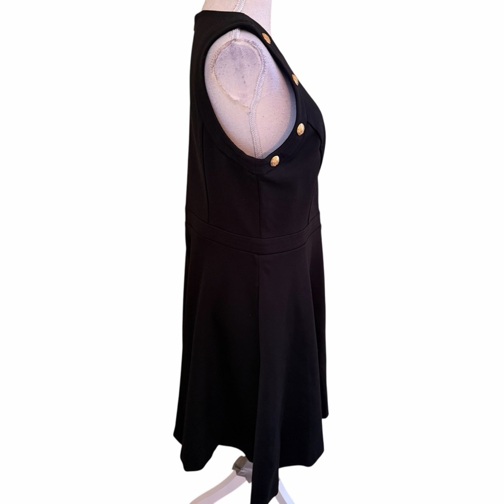 White House Black Market Black Ponte Sleeveless Aline Dress /Gold Button Trim - Picture 8 of 11